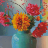 Flowers In Turquoise Vase Diamond Painting