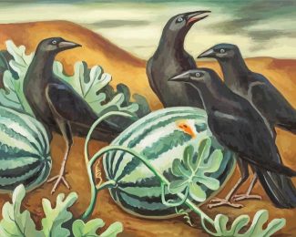 Aesthetic Crows With Watermelon Art Diamond Painting