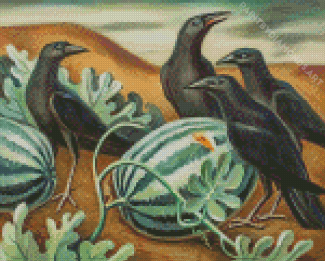 Aesthetic Crows With Watermelon Art Diamond Painting