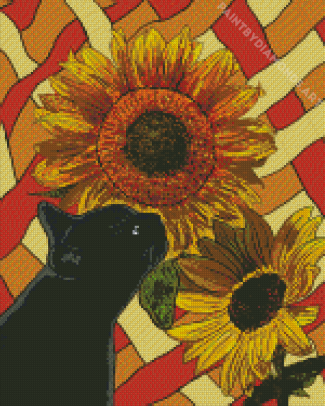 Aesthetic Black Cats And Flowers Art Diamond Painting