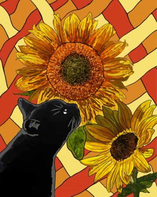 Aesthetic Black Cats And Flowers Art Diamond Painting