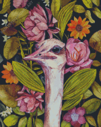 Aesthetic Ostrich And Flowers Diamond Painting
