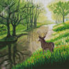 Animal Deer By The River Art Diamond Painting