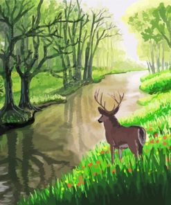 Animal Deer By The River Art Diamond Painting