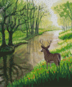 Animal Deer By The River Art Diamond Painting