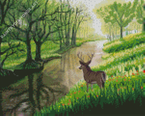 Animal Deer By The River Art Diamond Painting