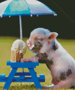 Baby Pig Eating Ice Cream Diamond Painting