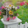 Basket Of Flowers On White Picket Fence Diamond Painting