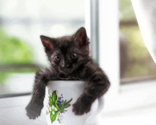 Black Kitten In Cup Diamond Painting