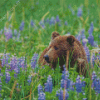 Brown Bear In Flowers Field Diamond Painting