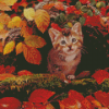 Cat In Autumn Leaves Diamond Painting