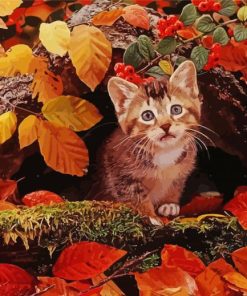 Cat In Autumn Leaves Diamond Painting