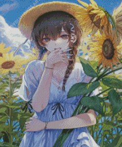 Cute Anime Girl In Sunflower Field Diamond Painting