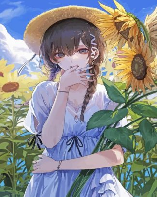 Cute Anime Girl In Sunflower Field Diamond Painting