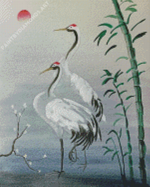 Red Crowned Cranes Diamond Painting
