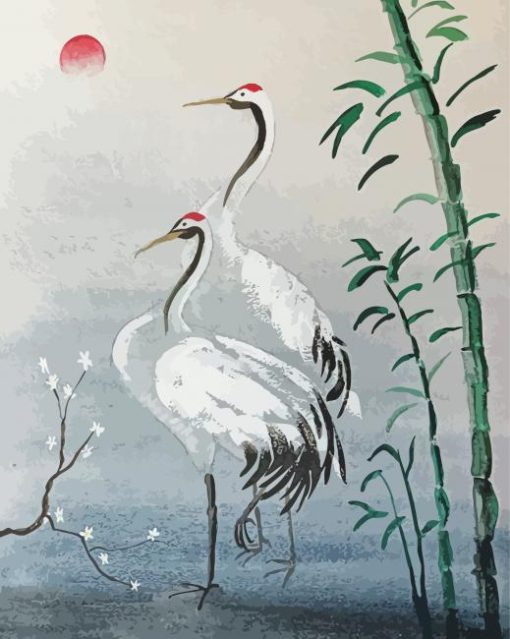 Red Crowned Cranes Diamond Painting