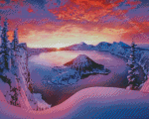 Crater Lake Sunset Diamond Painting