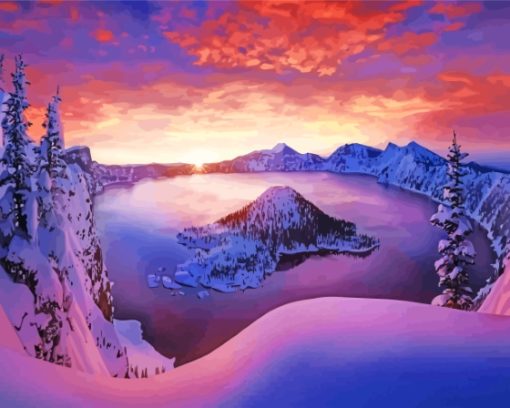 Crater Lake Sunset Diamond Painting