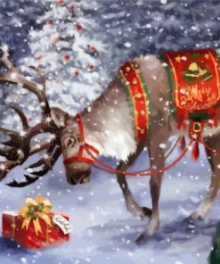 Winter Snow Christmas Elk Diamond Painting