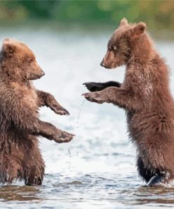Bear Cubs In Water Diamond Painting