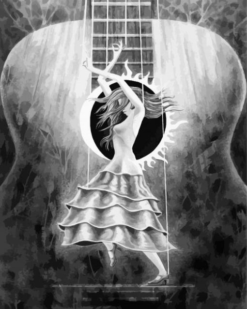 Black And White Flamenco Guitar And Dancer Diamond Painting