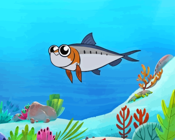Cartoon Sardine Fish Underwater Diamond Painting