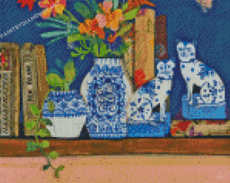 Cats And Flower Vases Diamond Painting