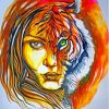 Colorful Half Woman Half Tiger Diamond Painting