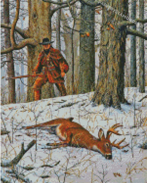 Deer Hunter In Snow Diamond Painting