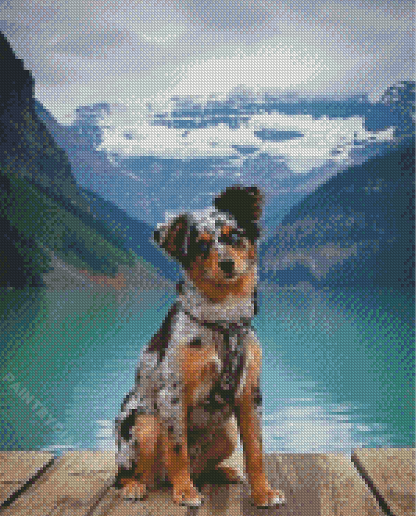 Mini Australian Shepherd Dog By Lake Diamond Painting