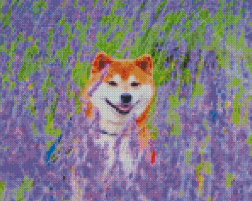 Shiba In Purple Flowers Field Diamond Painting