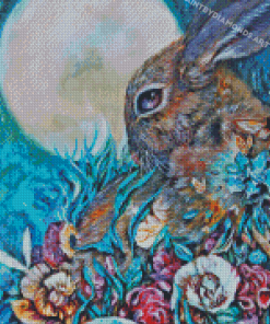 Aesthetic Rabbit With Flowers Diamond Painting