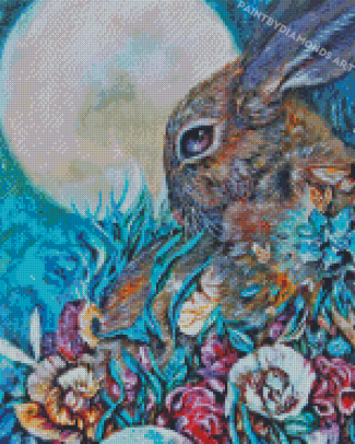 Aesthetic Rabbit With Flowers Diamond Painting