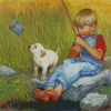 Boy And Labrador Retriever Fishing Art Diamond Painting