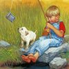Boy And Labrador Retriever Fishing Art Diamond Painting