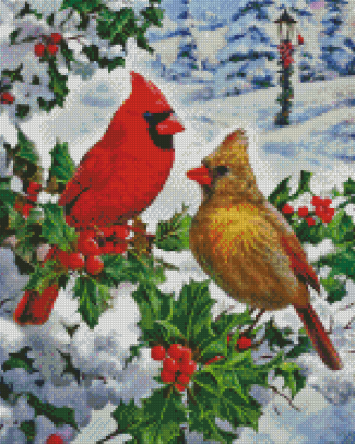 Christmas Cardinals Couple Diamond Painting