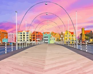Curacao Bridge With Pink Sky View Diamond Painting