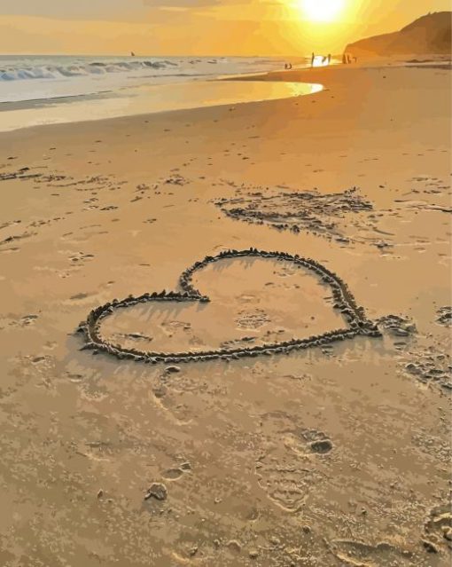 Beach Sunset Heart Diamond Painting