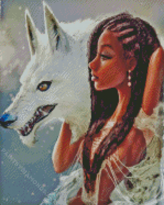 Black Woman And Wolf Diamond Painting