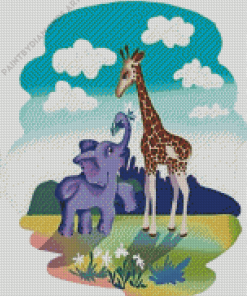 Elephant And Giraffe Diamond Painting