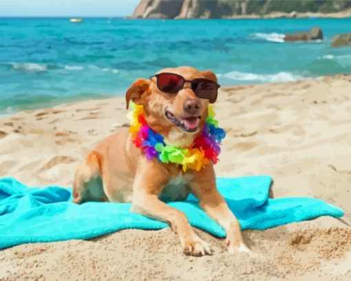 Dog In The Beach Relaxing Diamond Painting