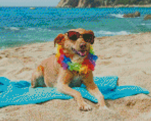 Dog In The Beach Relaxing Diamond Painting