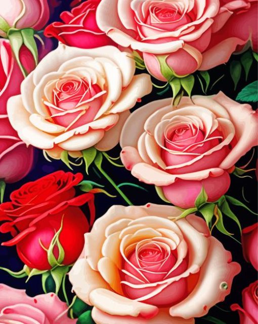 White And Red Roses Diamond Painting