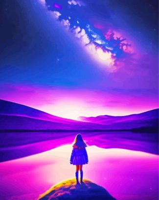 Aesthetic Girl Watching Galaxy Sky Diamond Painting