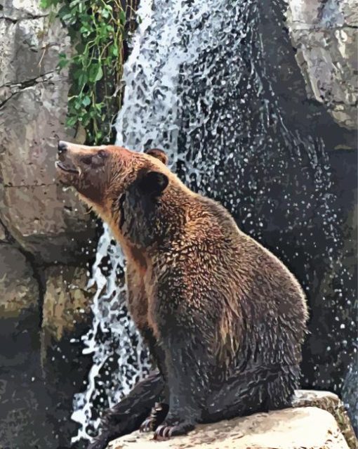 Bear In Waterfall Diamond Painting