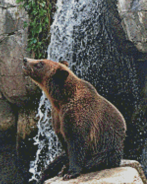 Bear In Waterfall Diamond Painting