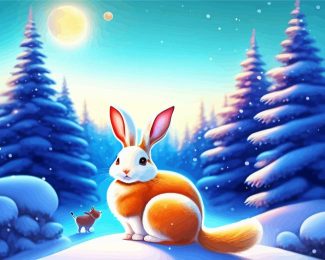 Bunny In Snow Art Diamond Painting