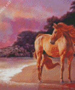 Golden Horse On Beach Diamond Painting