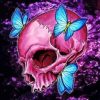 Pink Skull And Butterflies Diamond Painting