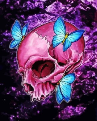 Pink Skull And Butterflies Diamond Painting